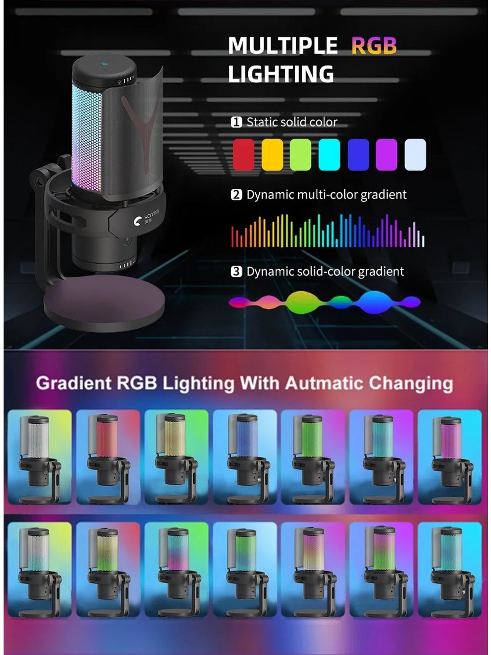 Yanmai Bilgisayar Masaüstü Profesyonel RGB Vlog Canlı Yayın Podcast Mikrofon Kiti Tak Çalıştır USB Kablolu  